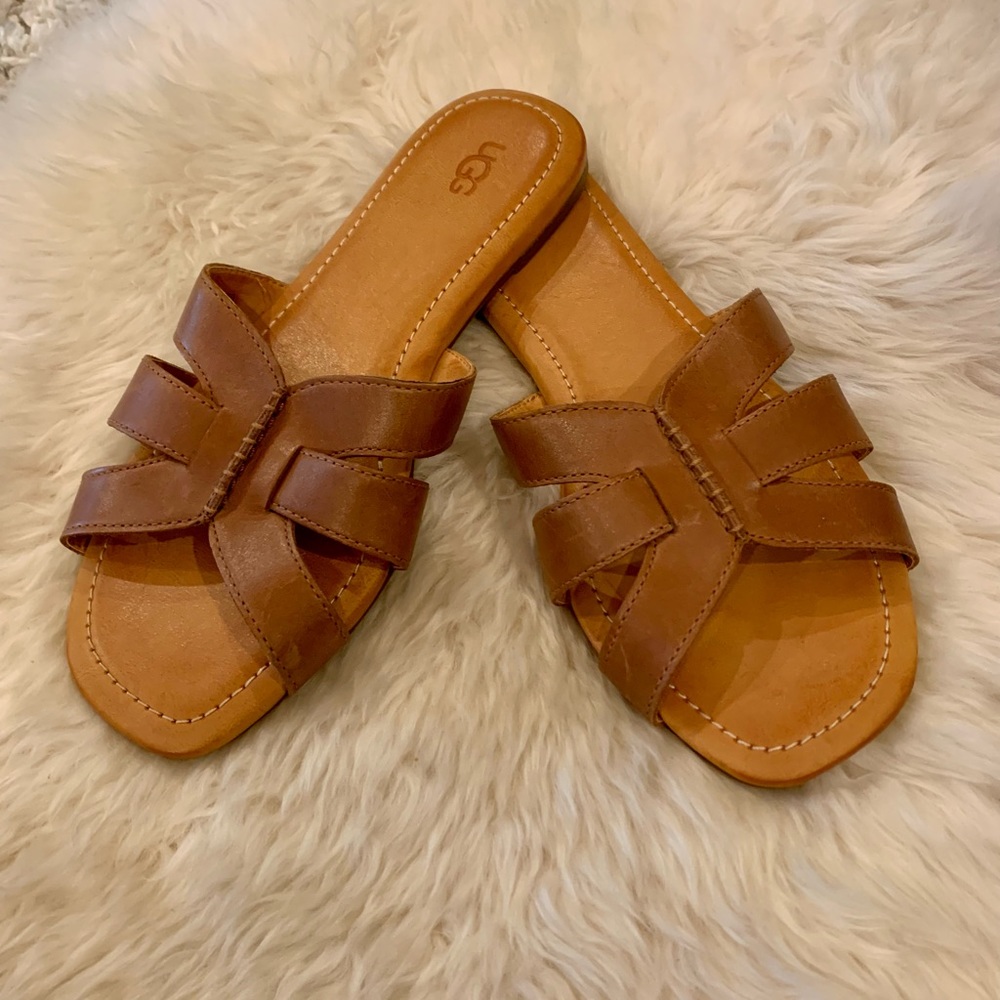 EUC Ugg Teague Leather Slide Sandals 9